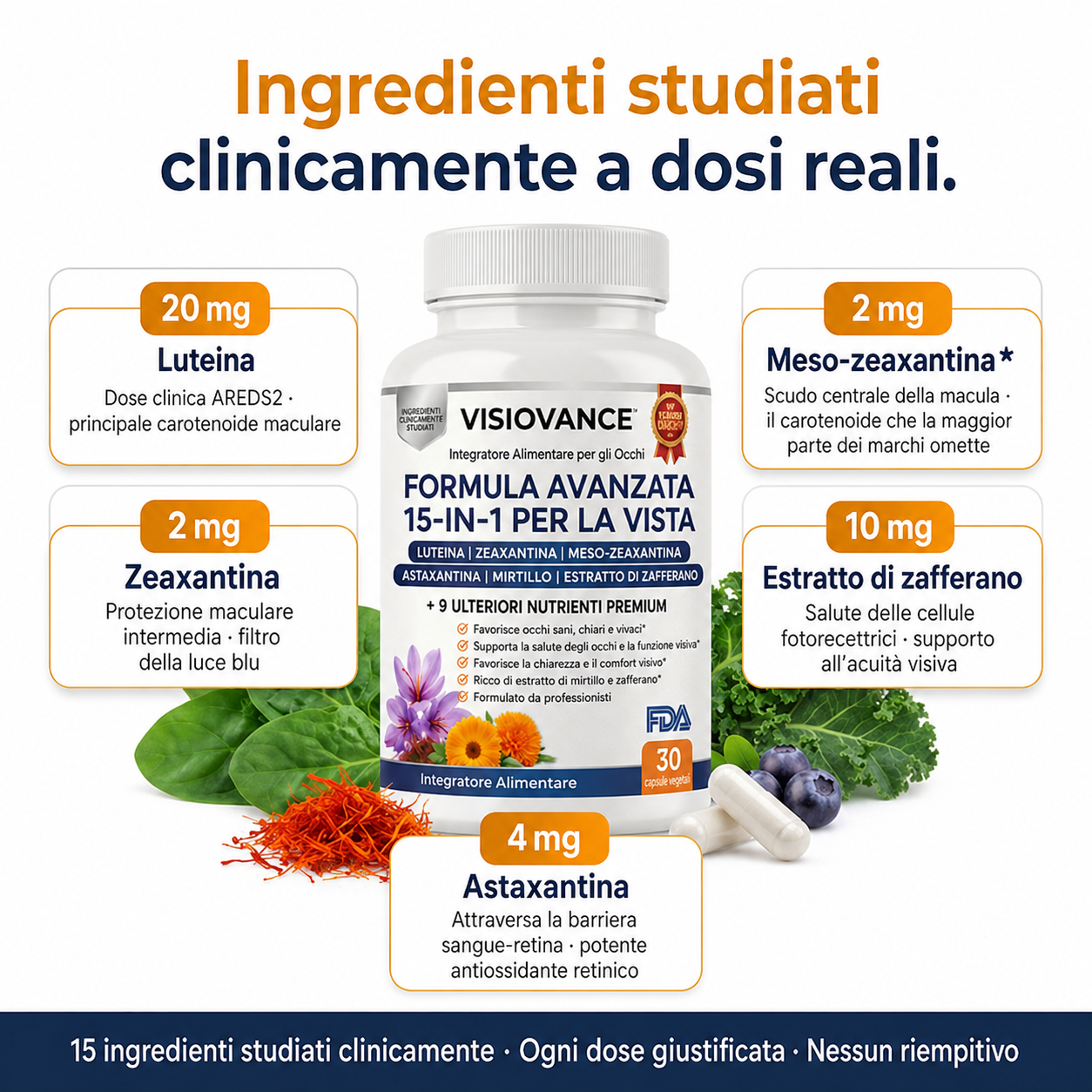VisioVance Formula Avanzata 15 in 1 per la Salute degli Occhi