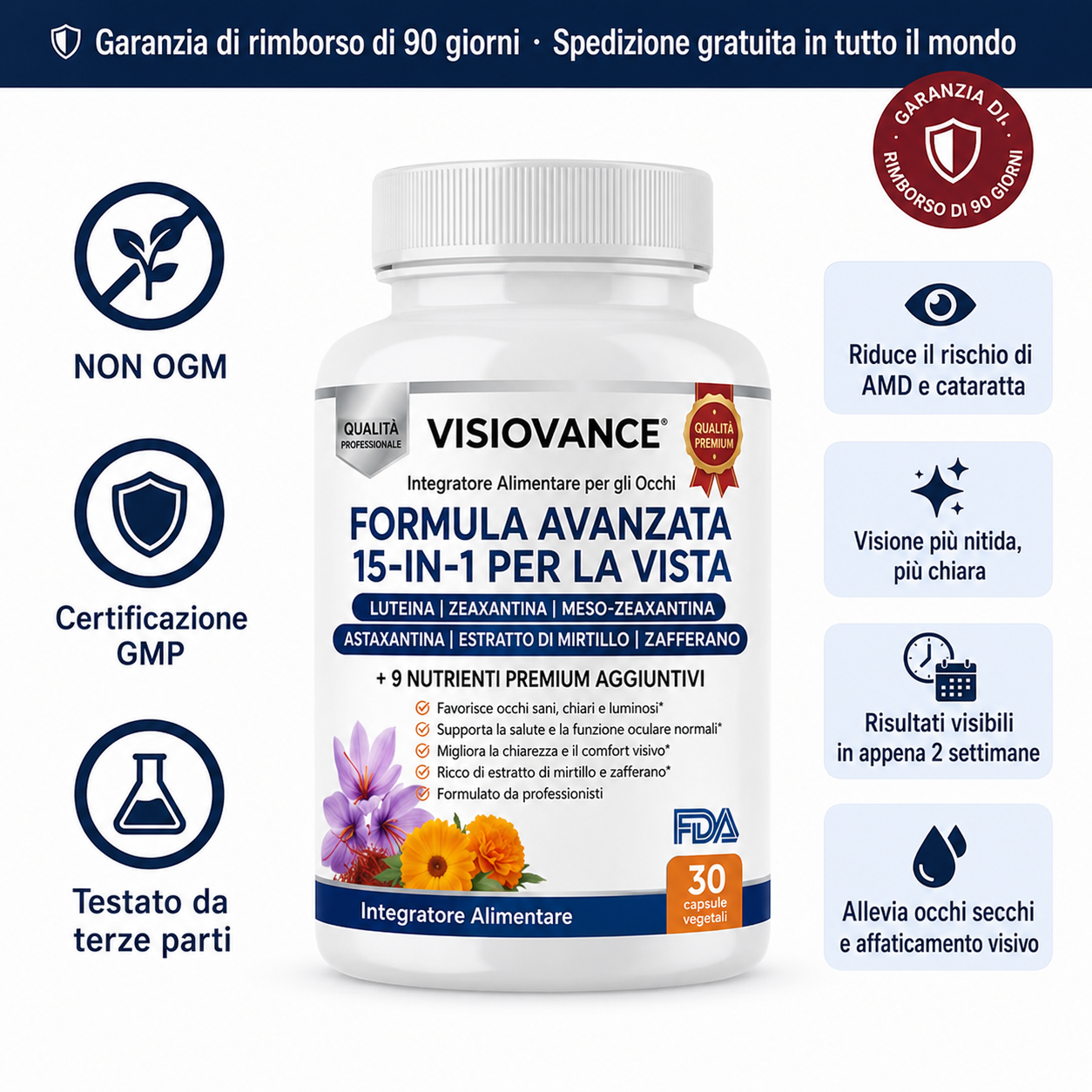 VisioVance Formula Avanzata 15 in 1 per la Salute degli Occhi